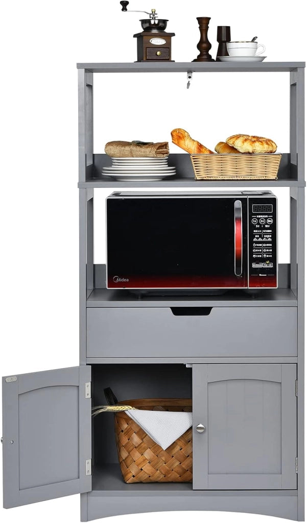 Armadietto del bagno con cassetto e mensola, armadio con 2 mensole aperte e 2 ante, armadietto per cucina, ingresso, salone e camera da letto, armadietto in legno (Grigio)