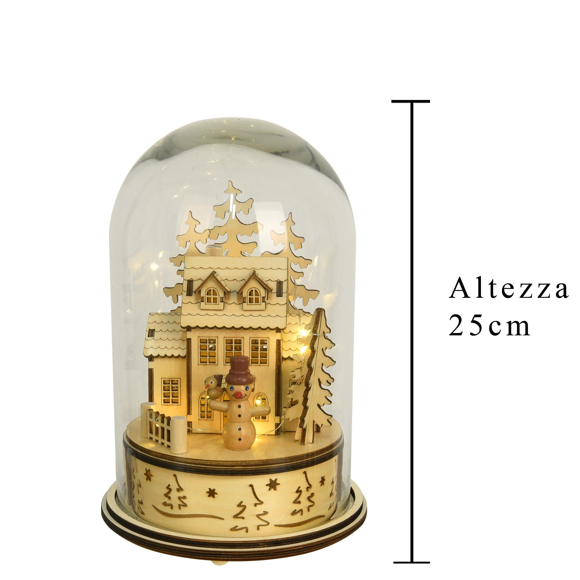 Sfera di Natale Paesaggio con Led H25 cm in Vetro e Legno