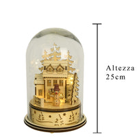 Sfera di Natale Paesaggio con Led H25 cm in Vetro e Legno