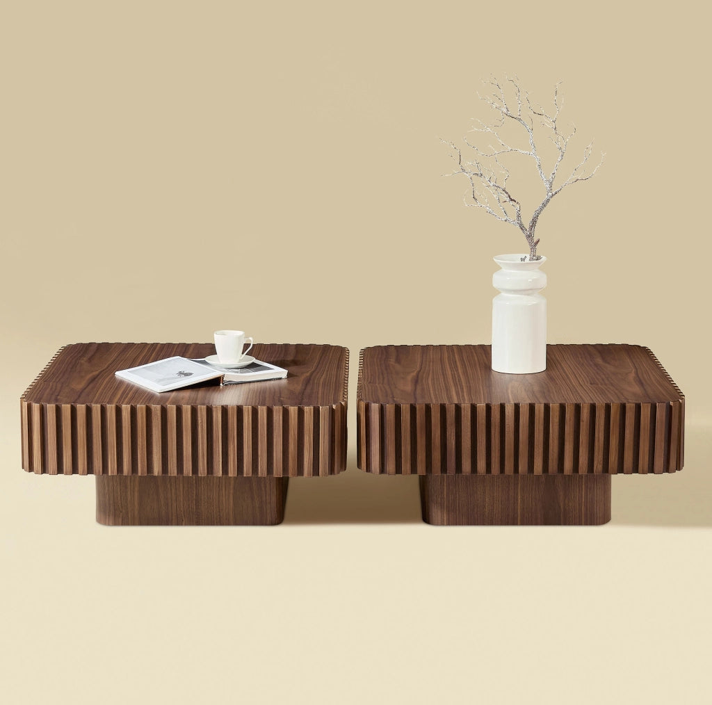 Tavolino quadrato in noce 80x80 cm con cornice in legno massello