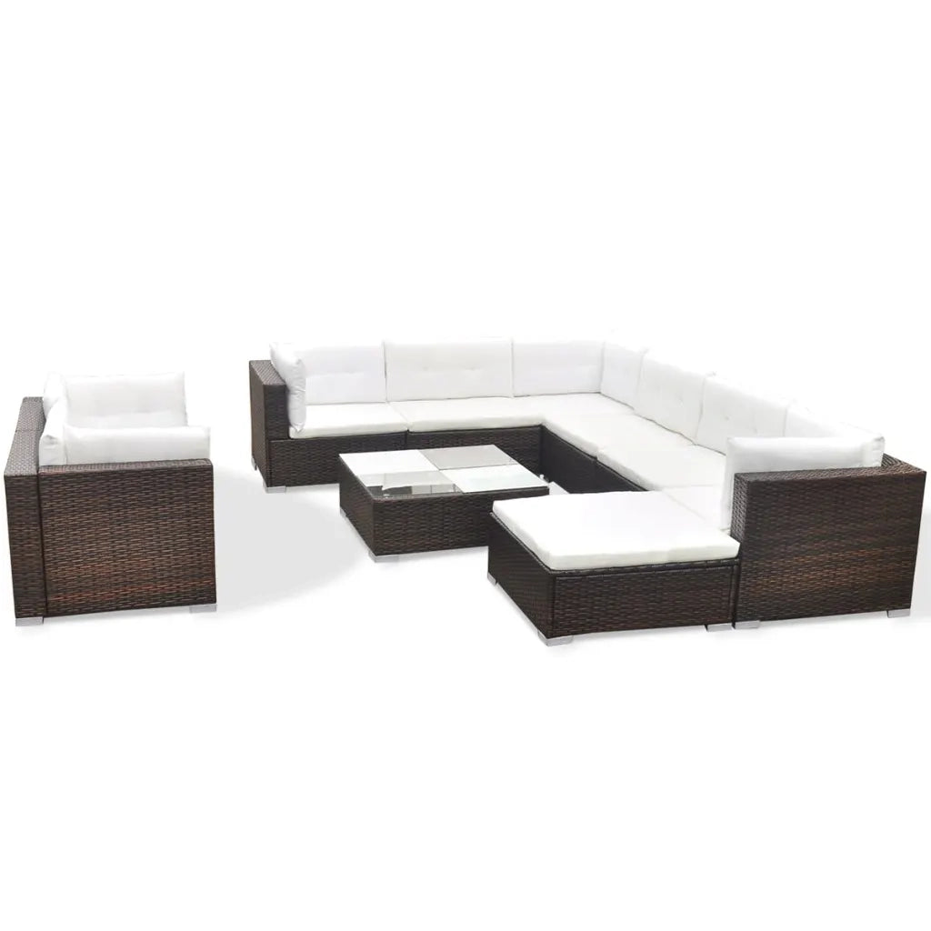 Set Divani da Giardino 10 pz con Cuscini in Polyrattan Marrone 41875