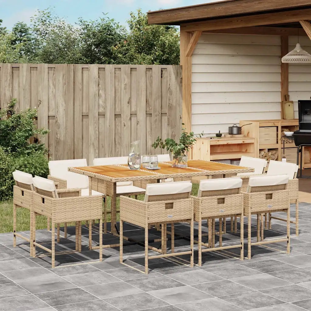 Set da Pranzo da Giardino 11 pz con Cuscini Beige in Polyrattan 3211396