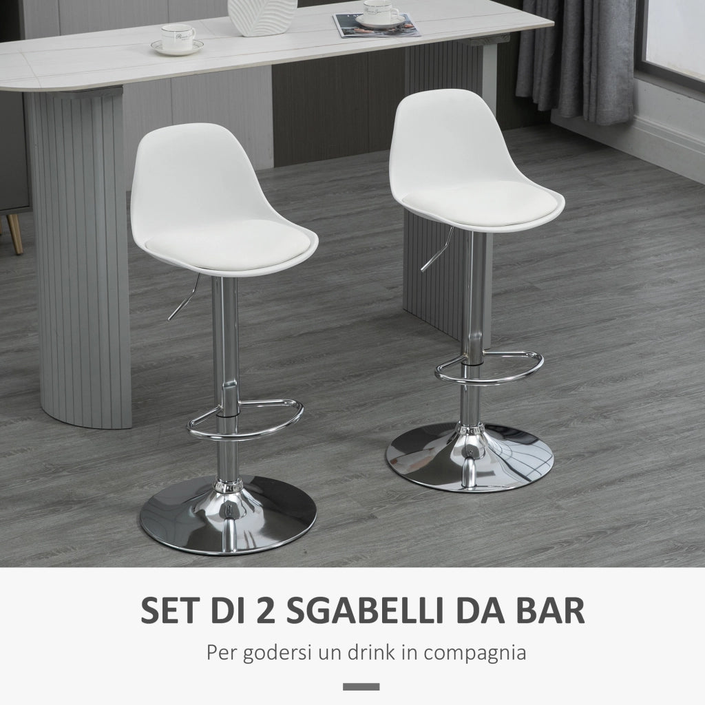 Sgabello Girevole da Cucina ¨C Xylo ¨C Similpelle Bianco con Schienale Alto e Altezza Regolabile 82-104cm