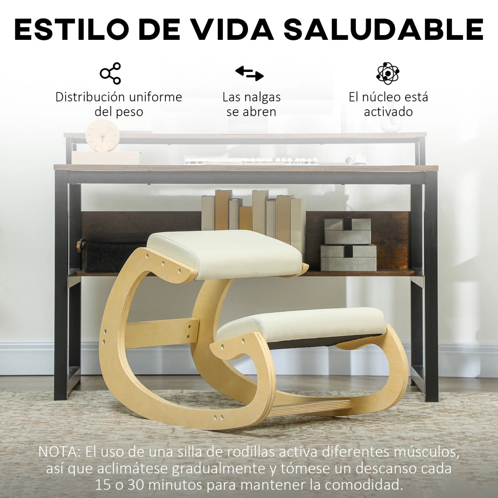 Sedia ergonomica da ginocchio ¨C zephmum ¨C legno, imbottita, 55x85x55 cm, crema