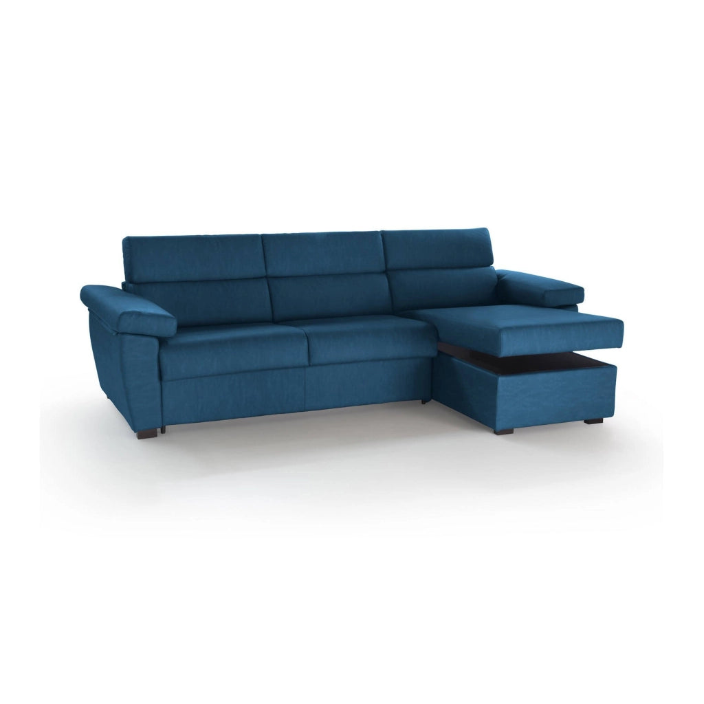 Priverno, Divano Letto con Penisola Sfoderabile Made in Italy, 285x160 cm blu