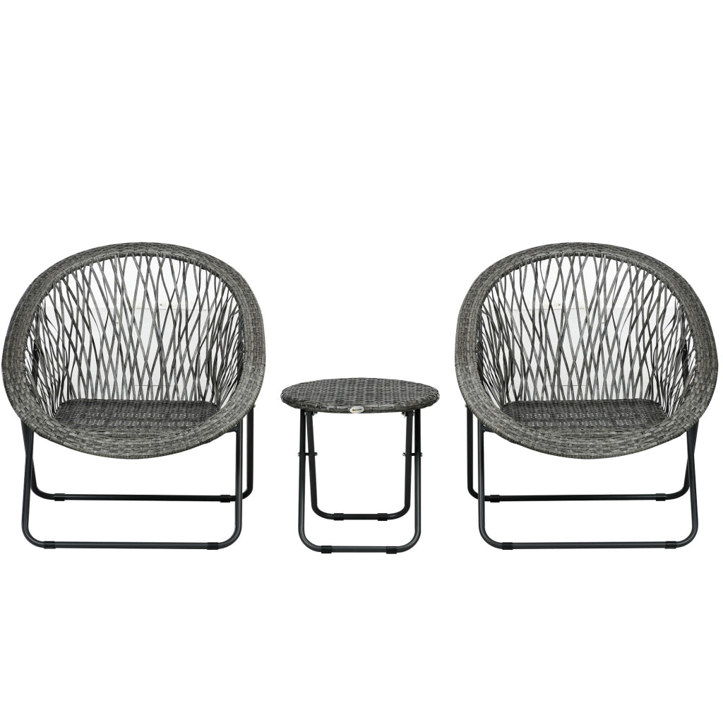 Set da giardino pieghevole 3 pezzi grigio con tavolino e 2 sedie