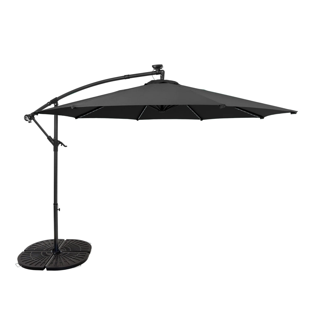 Ombrellone LED Decentrato 3m Grigio Banana con Base 4 Pesi 56kg