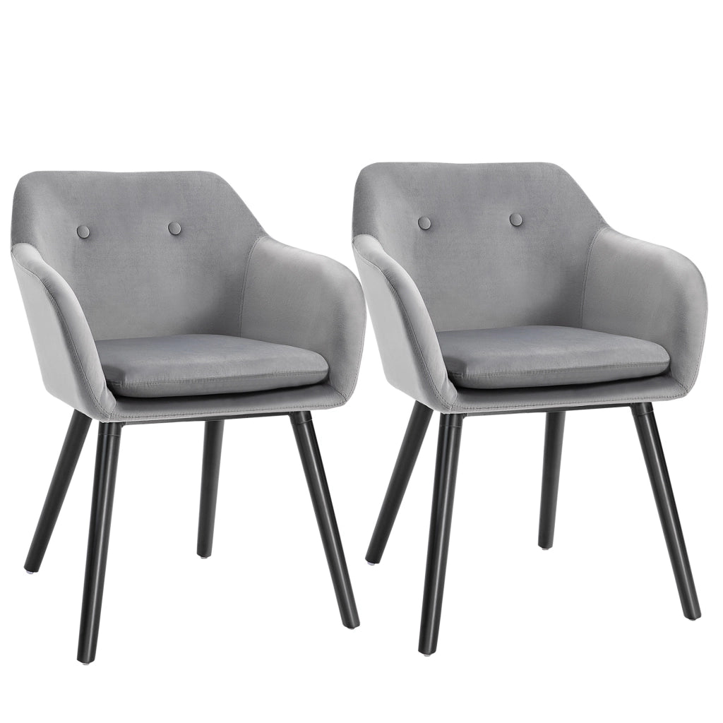 Set di 2 Sedie da Pranzo con Braccioli Imbottite in Velluto ¨C Zephmum ¨C Grigio 54x56x74cm