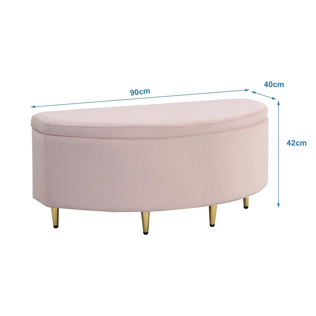 Panca Imbottita con Contenitore; Seduta in Velluto; Gambe in Metallo; Design Europeo; per Ingresso e Camera; Rosa