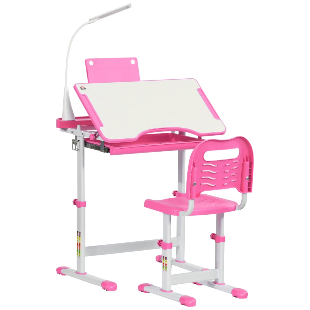 Scrivania Regolabile con Sedia per Bambini ¨C zephmum ¨C Rosa, 70x49.5x80-105 cm
