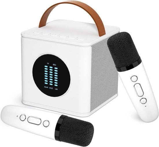 Set di karaoke portatile per bambini con microfono e altoparlante - macchina di karaoke per bambini con Bluetooth e microfono wireless - per uso domestico e feste (bianco)