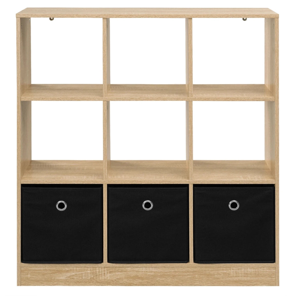 Libreria 80x30x86,5 cm nera e rovere chiaro, legno ingegnerizzato, 3 cassetti