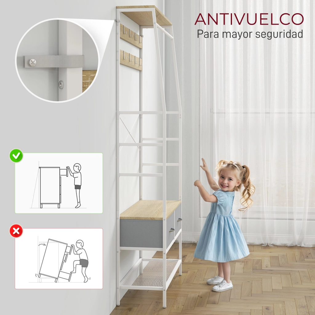 Appendiabiti con ripiani e ganci ¨C zephmum ¨C 80x30x180,5 cm legno naturale