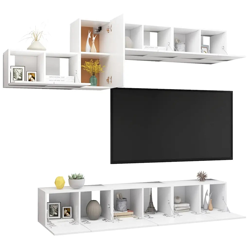 Set Mobili Porta TV 7 pz Bianco in Legno Multistrato 3078729