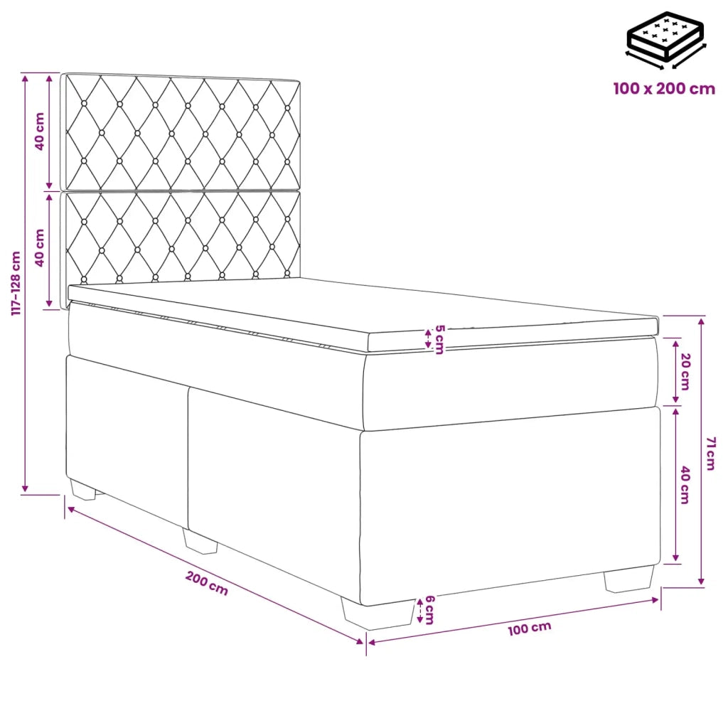 Letto box spring con materasso Rosa 100 x 200 cm Velluto 3453583