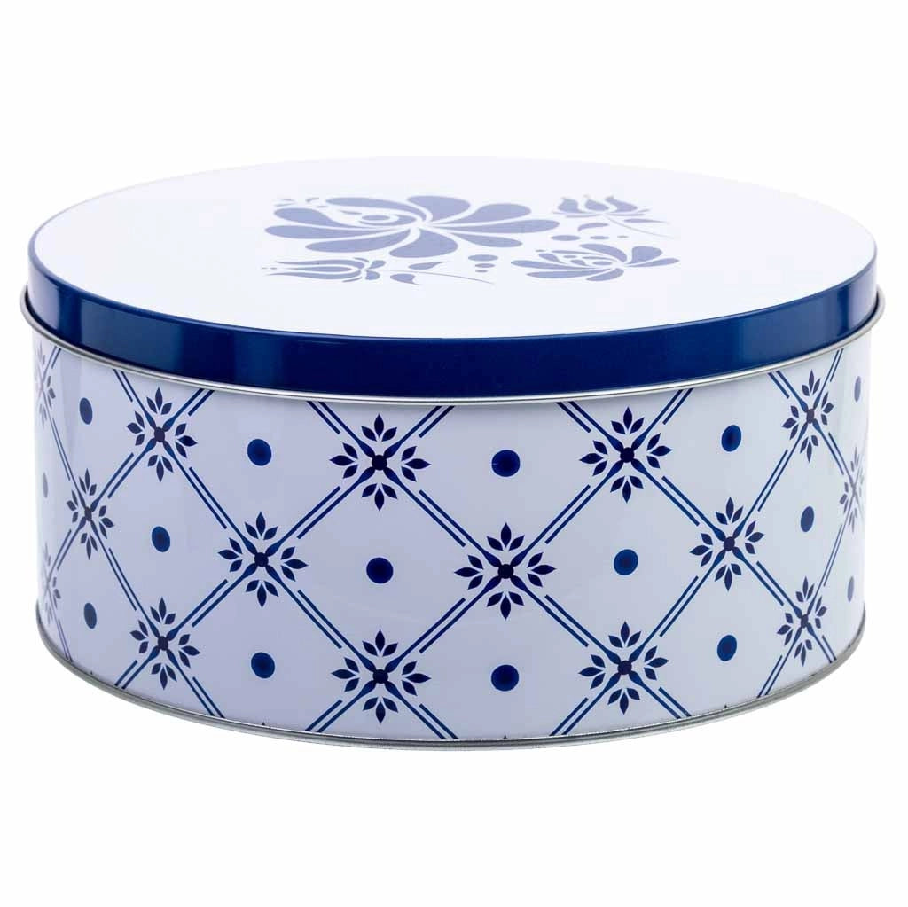 Set 3 contenitori in metallo blu e bianco D20x9h-D18,5x7,5h-D14x6,5h cm