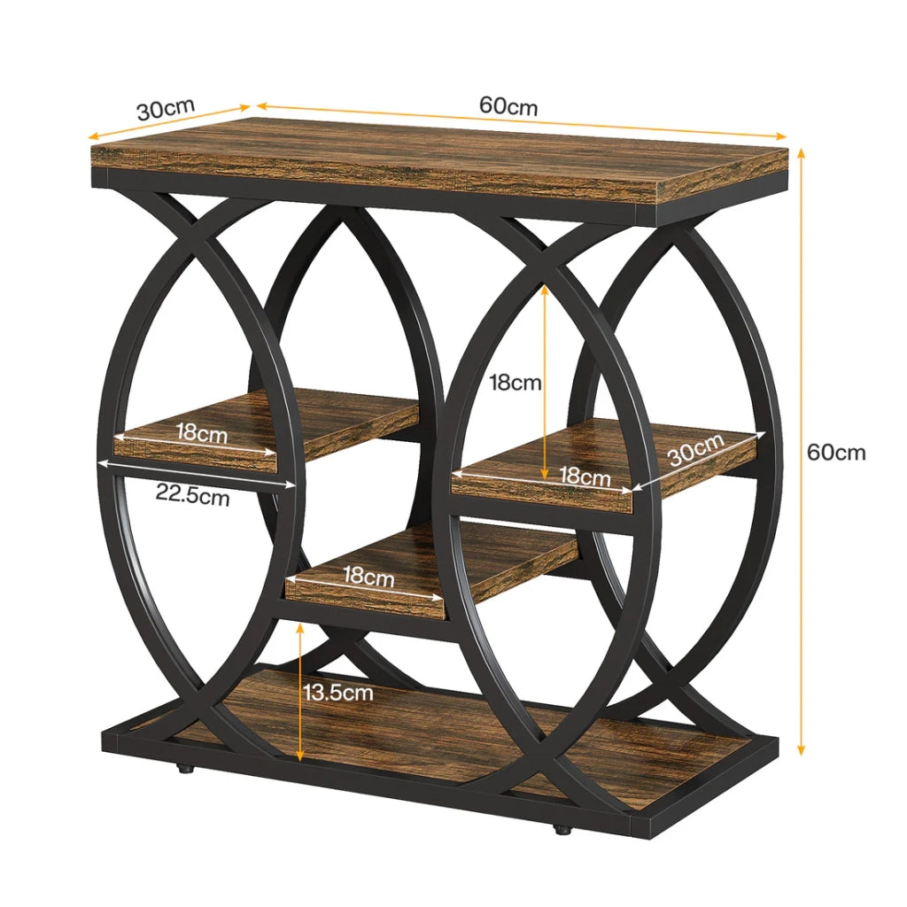 Tavolino basso compatto a più livelli in metallo e legno marrone 72 × 61,5 × 11,5 cm