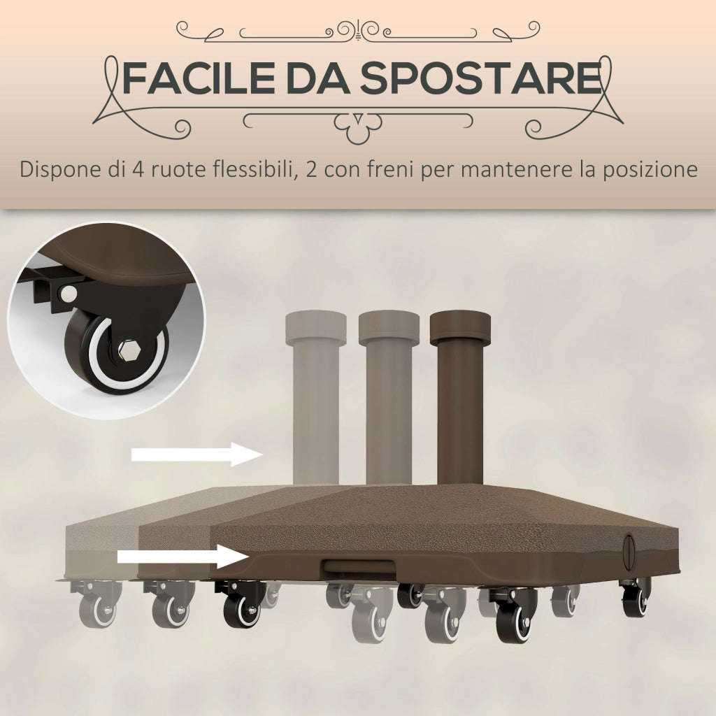 Base per Ombrellone Riempibile 45x45x39 cm fino a 20 kg per Pali da Ø2,2-3,8 cm  con Ruote Marrone