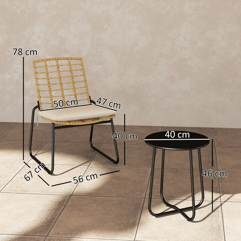 Tavolino da Giardino Rotondo con 2 Sedie Impilabili; Mobili da Esterno in Rattan per 2 Persone e Balcone; Beige