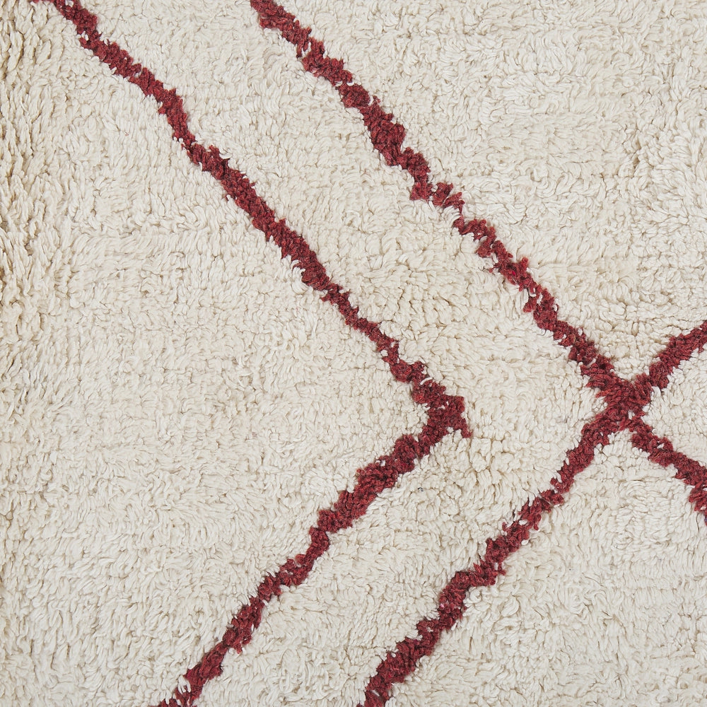 Tappeto cotone bianco sporco e rosso scuro 160 x 230 cm moderno orientale tribale nappe motivo geometrico