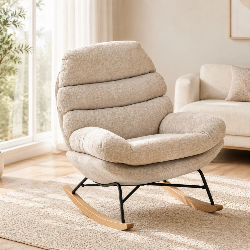 Sedia a dondolo 80x103x91 cm con imbottitura in schiuma; poliestere; bianco crema