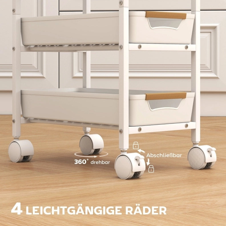 Carrello cucina bianco a 5 livelli con 4 cassetti