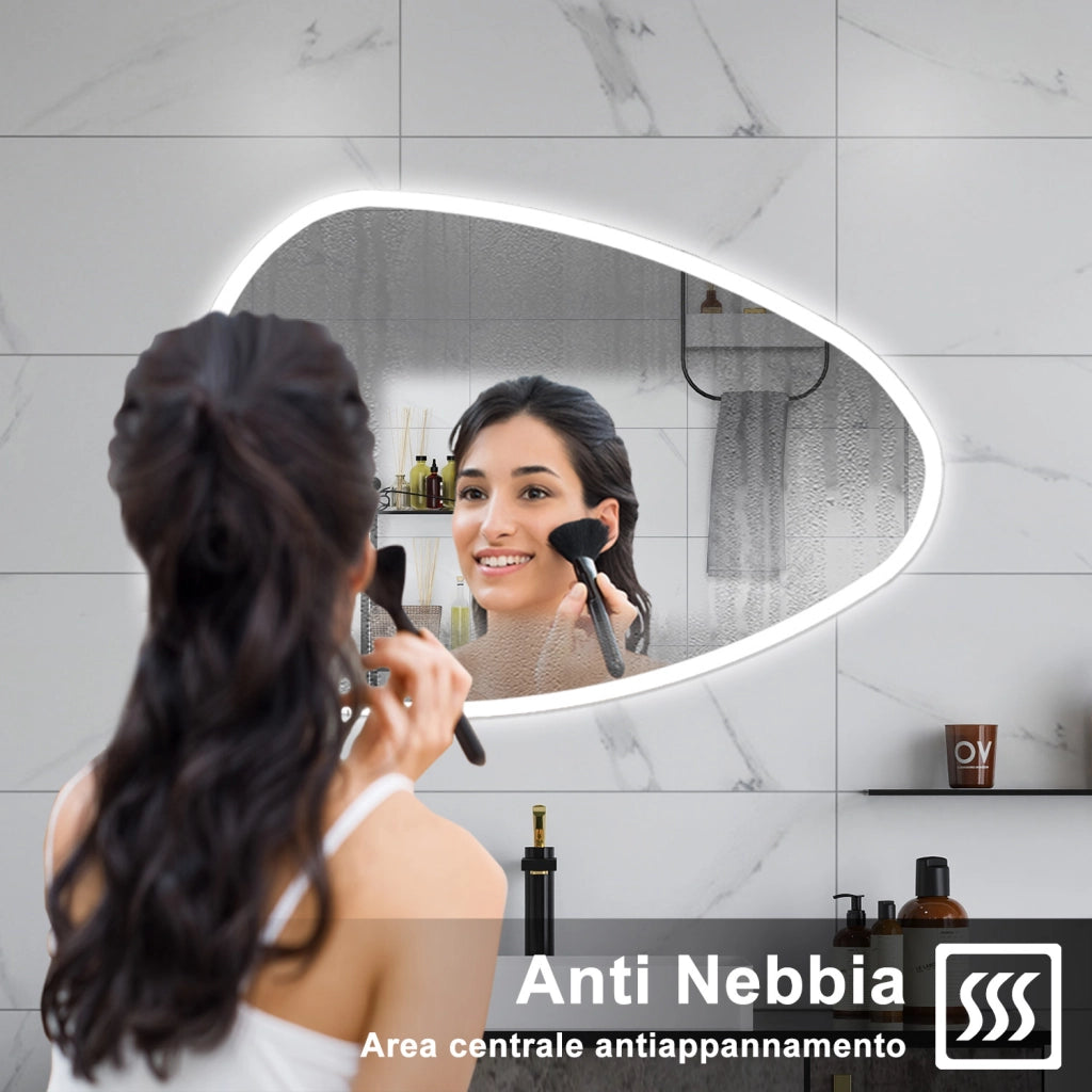 AICA Specchio da bagno 120 x 80 cm, dimmerabile, Funzione Memoria, antiappannamento, 3 colori