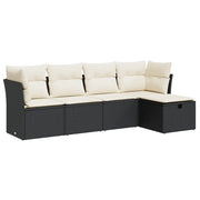 Set Divani da Giardino 5 pz | Set Salotto da Giardino con Cuscini in Polyrattan Nero