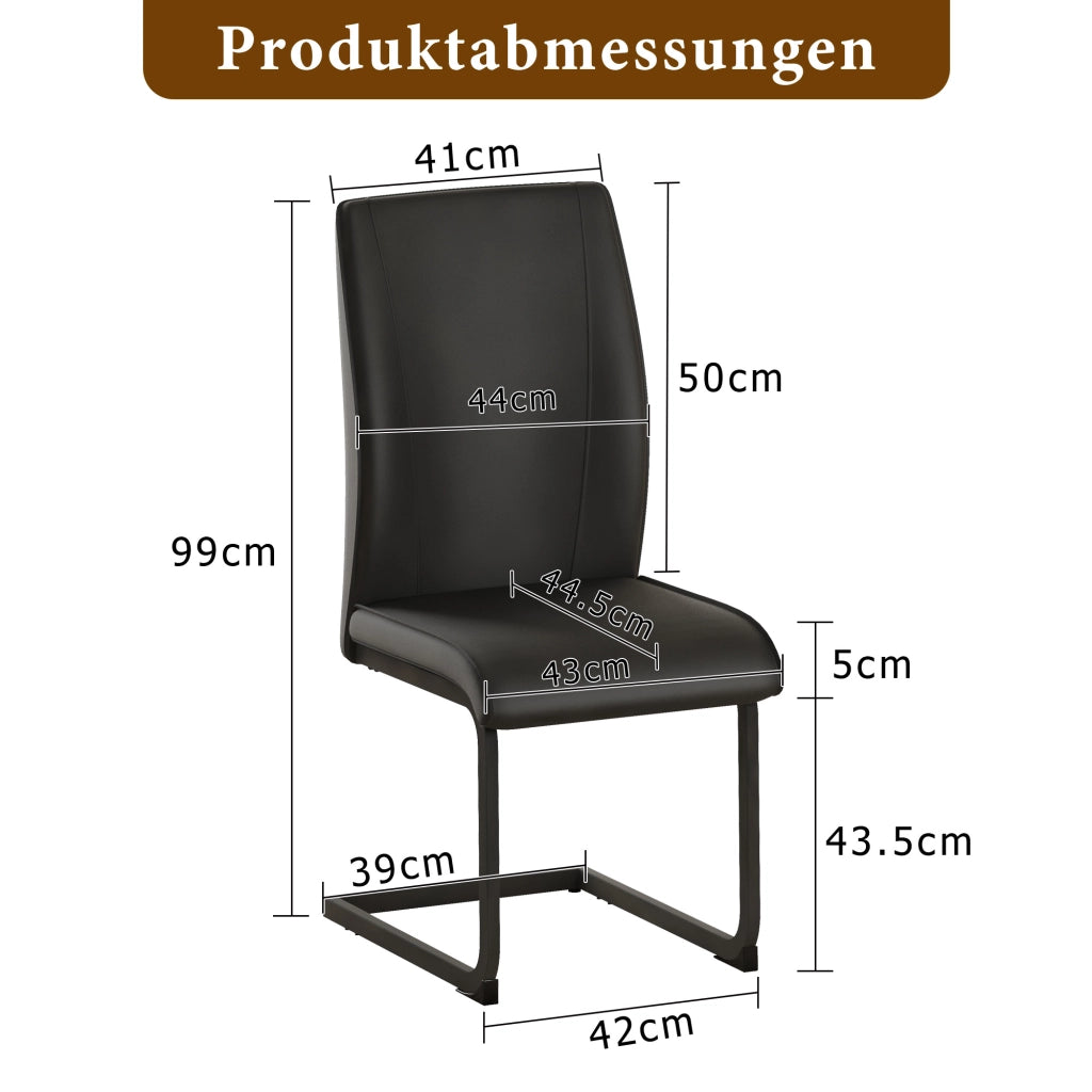SEDIA da pranzo in similpelle nera e metallo, schienale ergonomico