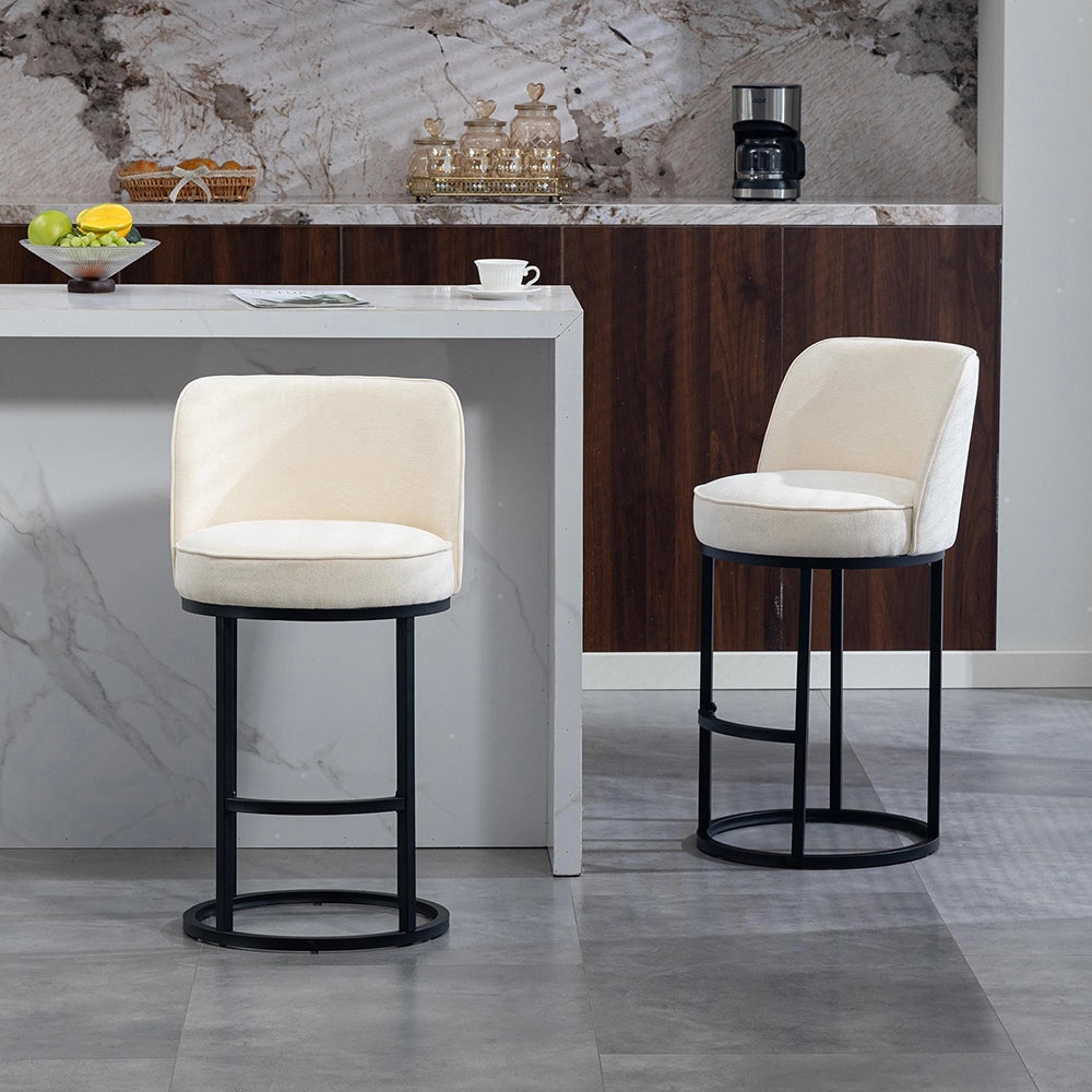 Sgabelli da bar moderni in lino - Xylo - Set di 2 con piedi in metallo nero