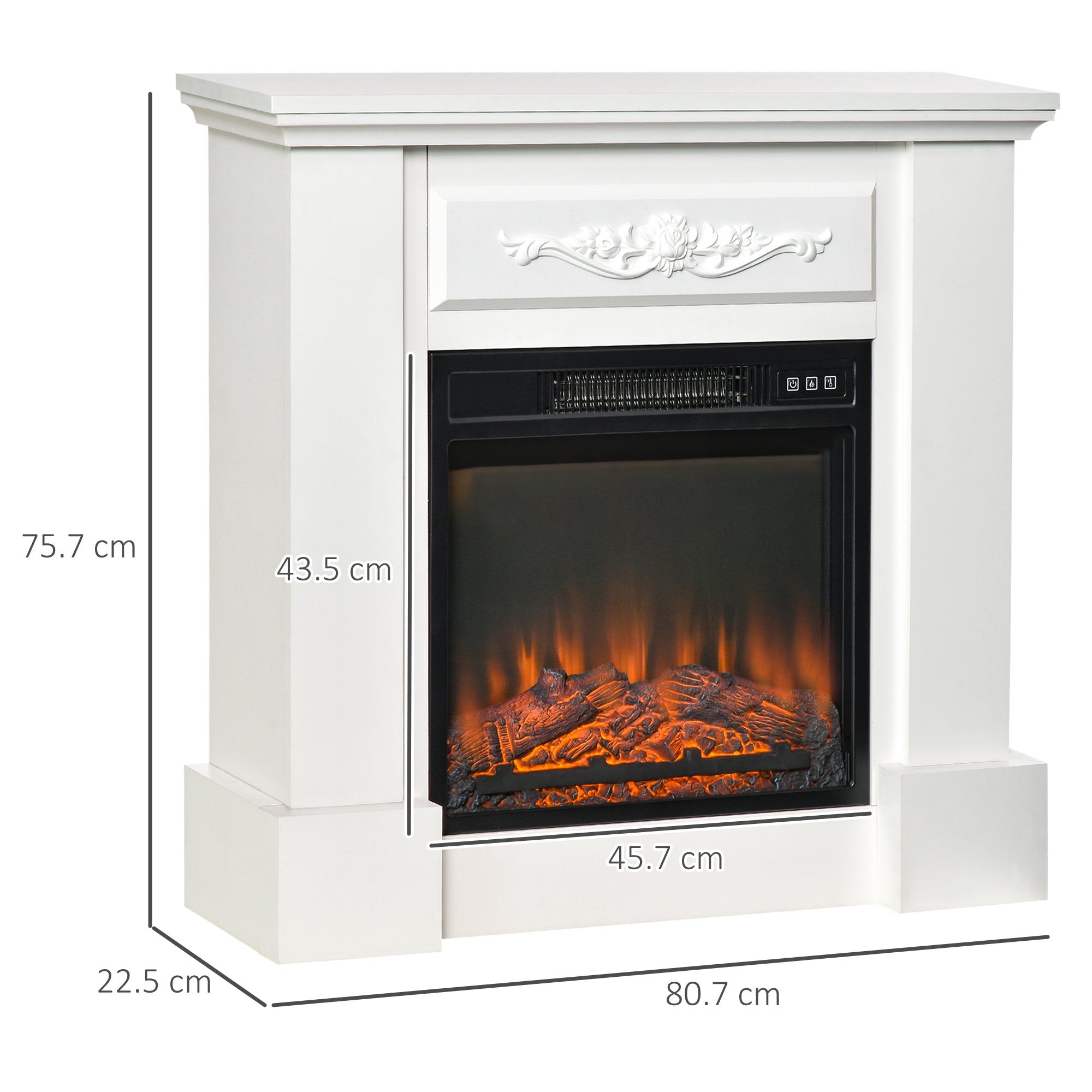 Camino Elettrico da Terra 1800W con Effetto Fiamma Telecomando e Timer Bianco