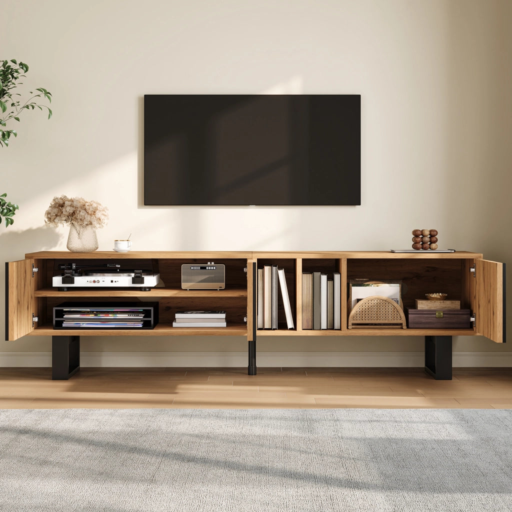 Mobile TV con 3 ante; 2 vani aperti e passacavi; per soggiorno; in legno naturale; 160 × 40 × 50 cm