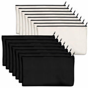 Set di 15 borse in tela di cotone canvas con cerniera, per contenitore o contenitore, per progetti di fai da te, make-up/cosmetici/articoli da toeletta; per la conservazione; (beige e nero)