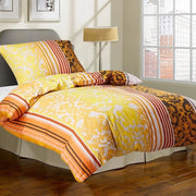 Set di coperte per letto, 135 x 200 cm, 100% cotone, respirante, set di coperte per letto soffici e morbide per persone con allergie, con cerniera e copri cuscino, 80 x 80 cm, giallo, righe di fiori, 120 g/m², cotone.
