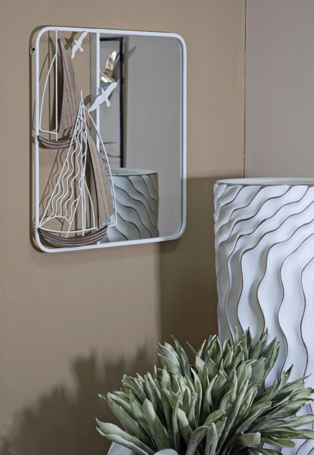 Specchio da Muro Adriatic 60x4,4x60 cm in MDF e Ferro e Specchio Bianco e Marrone