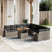 Set Divani da Giardino 11 pz con Cuscini in Polyrattan Grigio