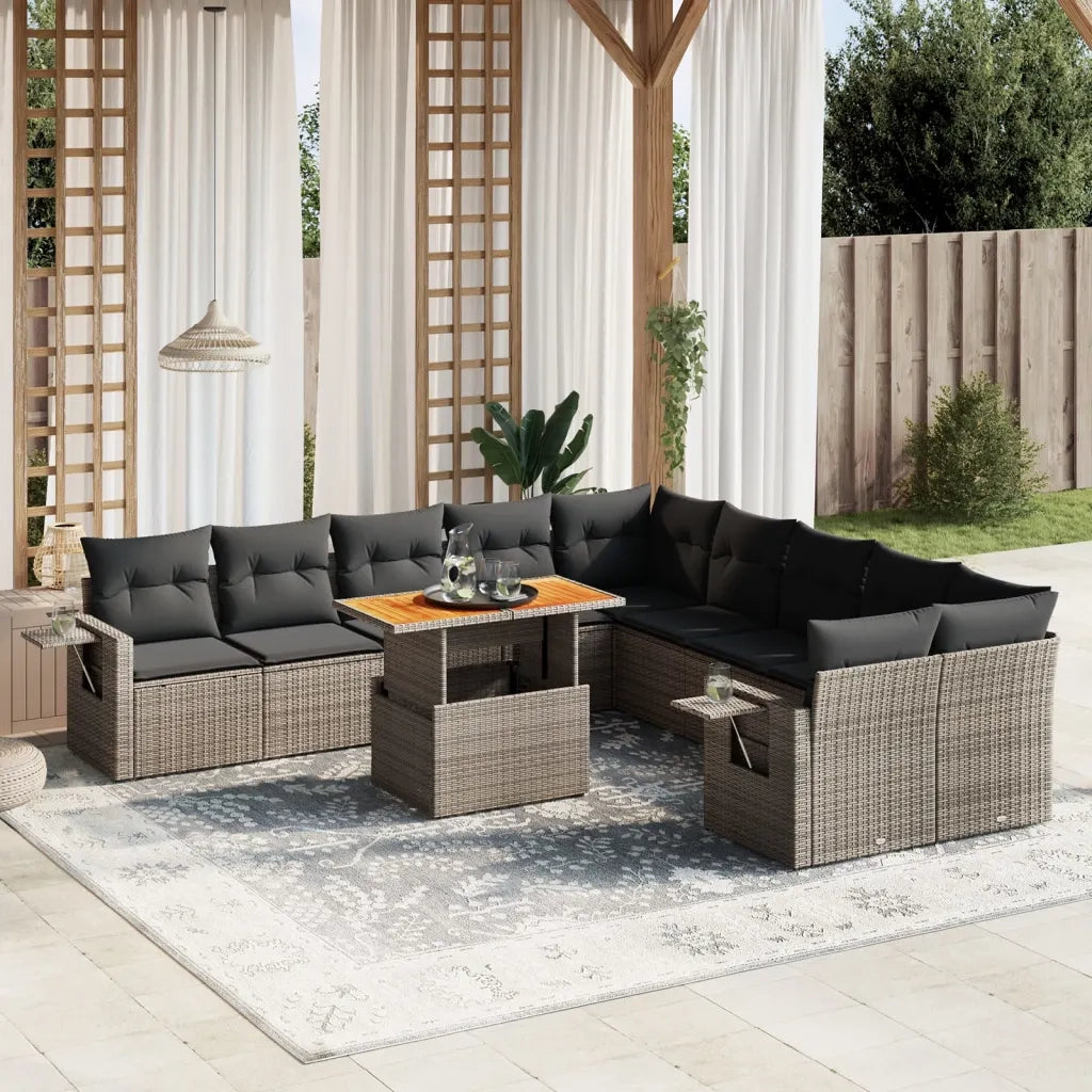 Set Divani da Giardino 11 pz con Cuscini in Polyrattan Grigio