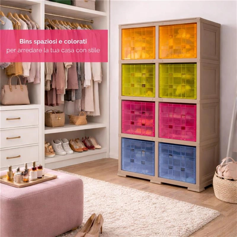 SCAFFALE 2 MODULI CON 8 CONTENITORI CUBO TALPA 79X41X164 CM – LIBRERIA PORTAOGGETTI MODULARE PER CAMERETTA, STUDIO E SPAZI CREATIVI OMNIMODUS