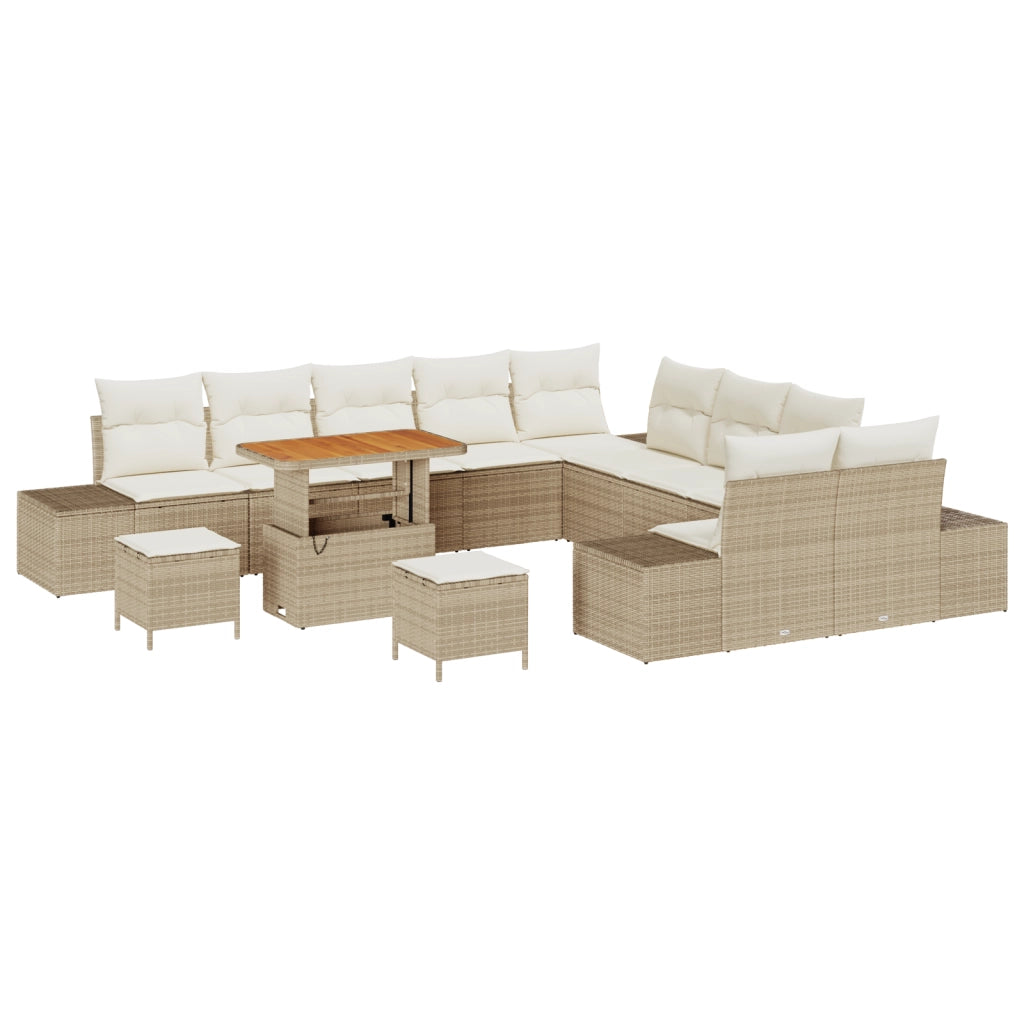 Set Divano Giardino  13 Pezzi Cuscini Beige Polirattan Acacia