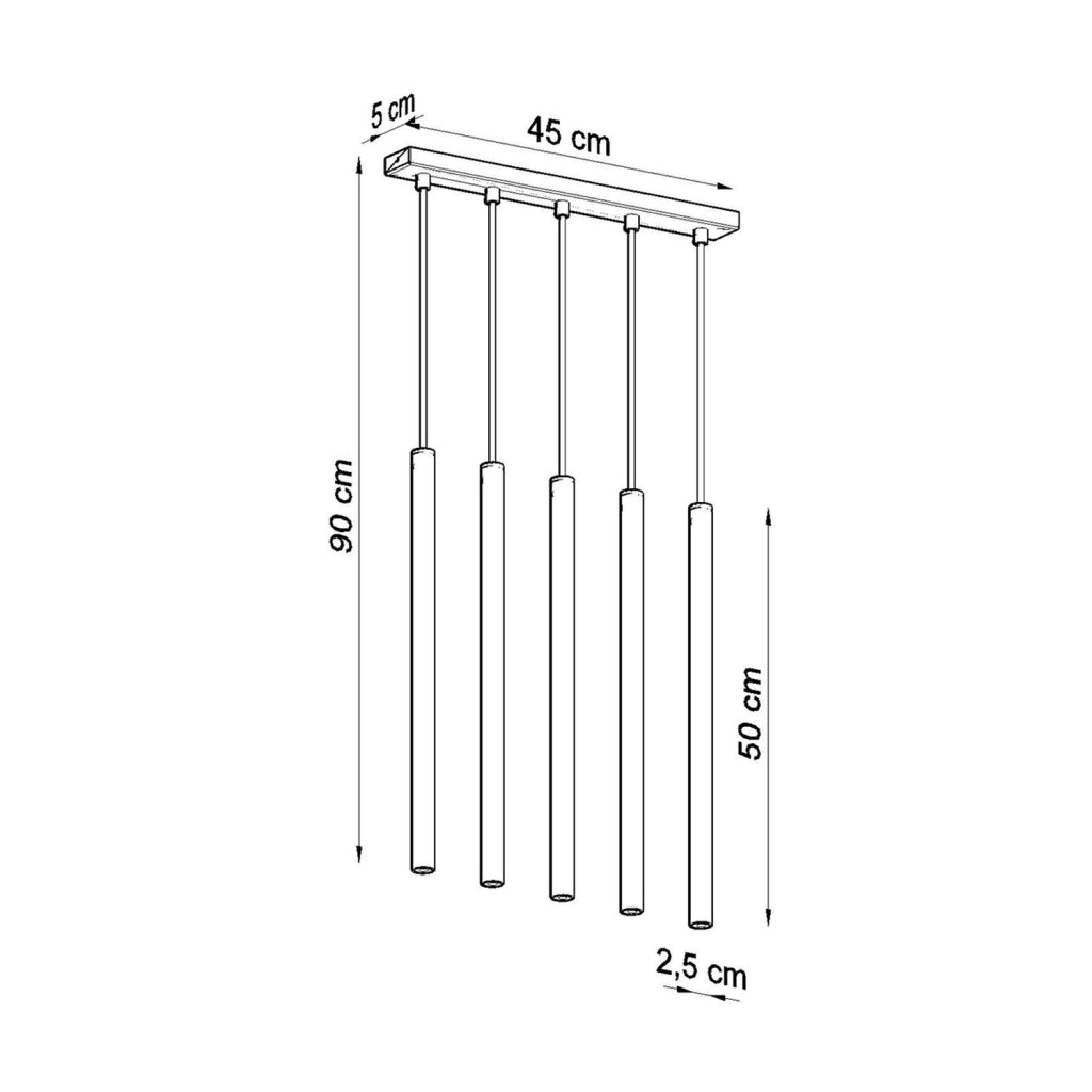 Lampada sospesa tubo VELINO 5 luci oro lucido G9 Pure Lume