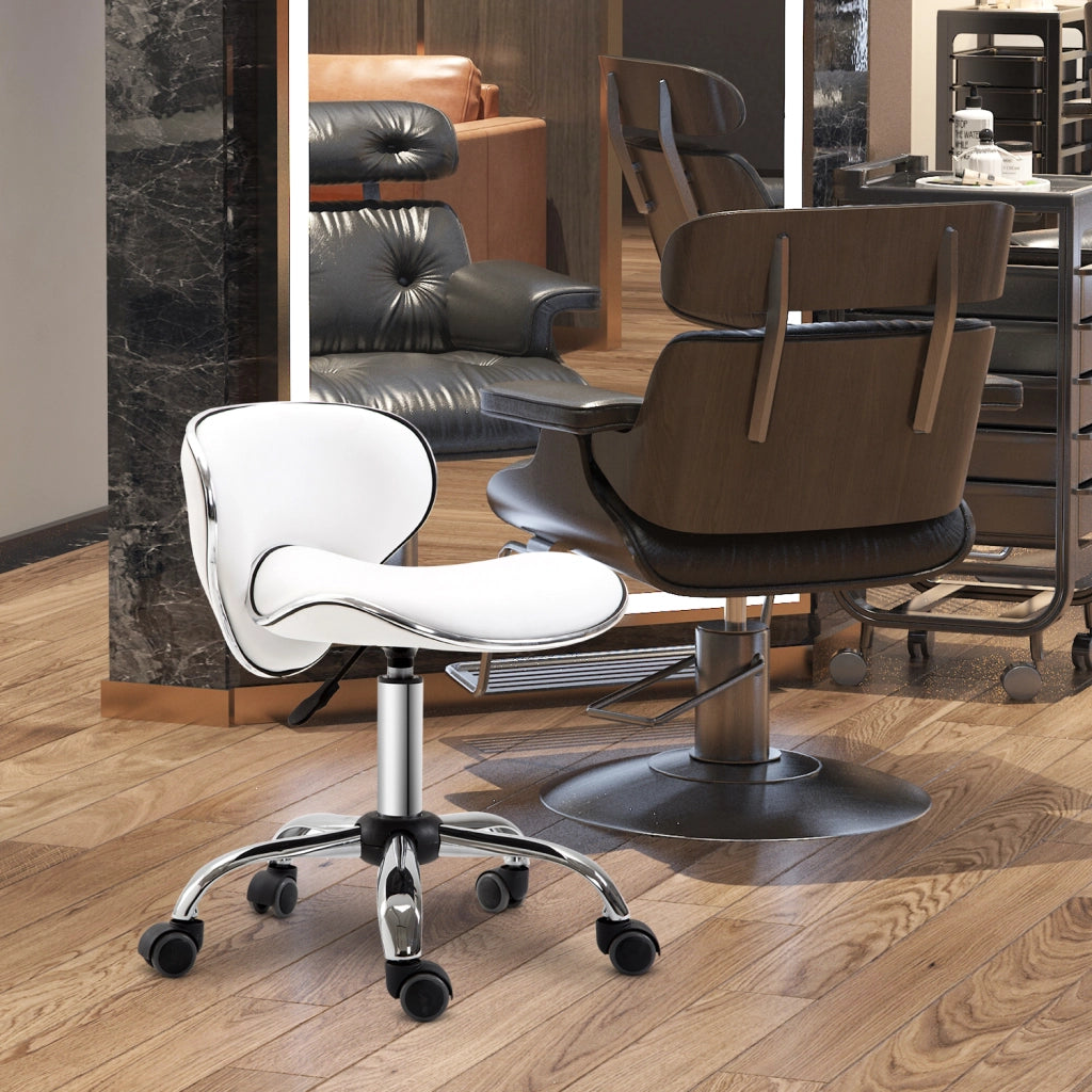 Sgabello da lavoro con rotelle e schienale ¨C zephmum ¨C bianco, regolabile 44-56 cm, 360¡ã