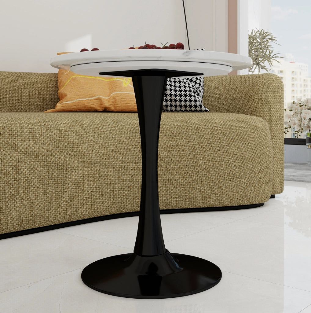 Tavolino rotondo in marmo artificiale nero bianco