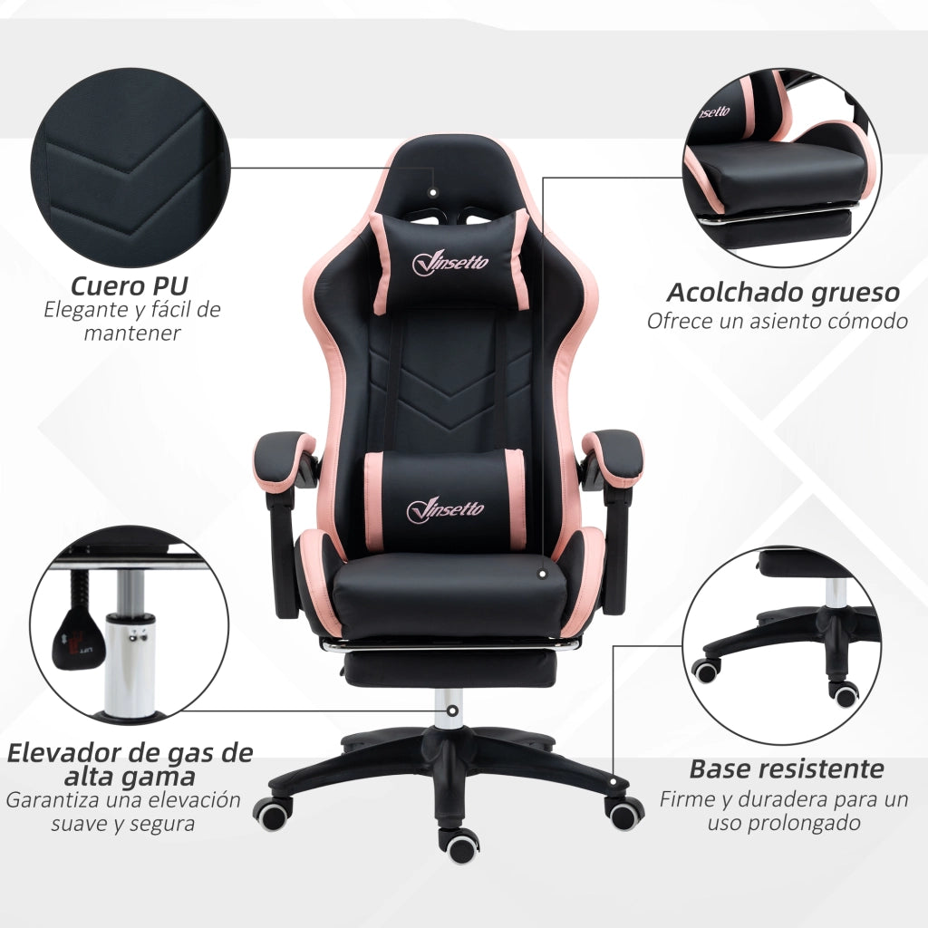 Sedia da Gaming Reclinabile ¨C zephmum ¨C Nero e Rosa, Struttura Metallo, 65x65x121-129 cm