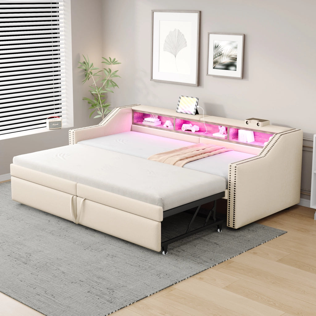 Letto divano estraibile in juta 90/180x200 cm