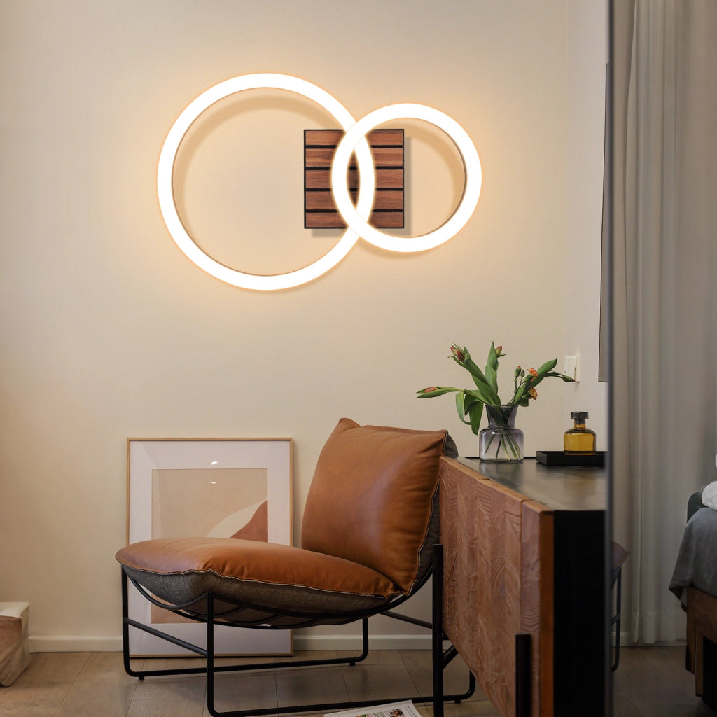 ZMH Lampada da soffitto LED 44cm 3000K luce calda 14W design doppio anello effetto legno camera ufficio corridoio