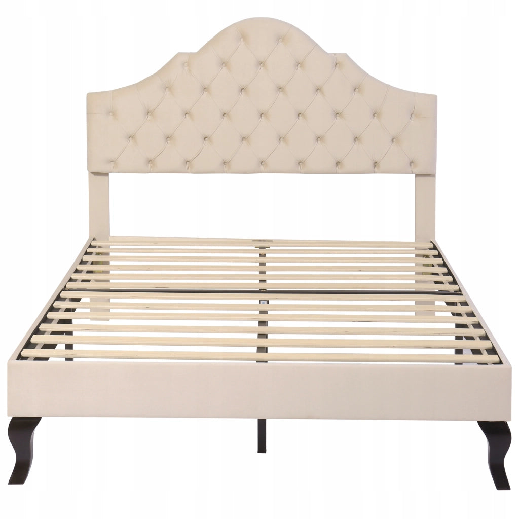 Letto 140x190 in velluto - Xylo - Schienale regolabile, colore beige