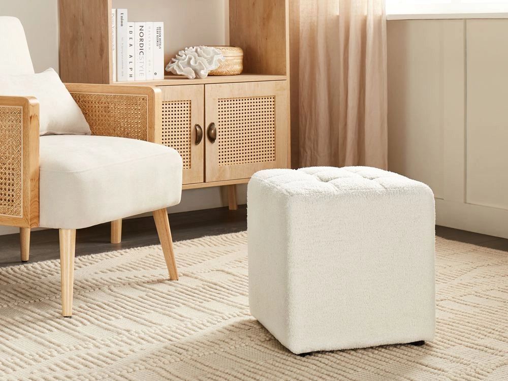 Sgabello Bianco Boucle Rivestito 38 x 38 cm Seduta quadrata Motivo Chevron