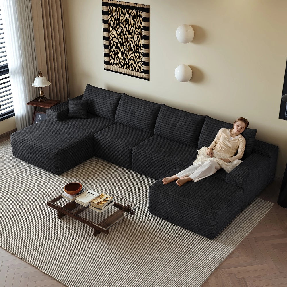 Divano angolare modulare con Chaise Longue ¨C Minimal ¨C nero, 340cm