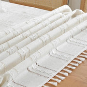 Tappeto da tavola bohemien per decorazione della cucina, 90 x 90 cm, tappeto da tavola a macramé con chiodini, tappeto da tavola rettangolare in lino, tappeto da tavola a strisce, tappeti da tavola a rete per tavolo da pranzo, tavolo, bianco e crema.