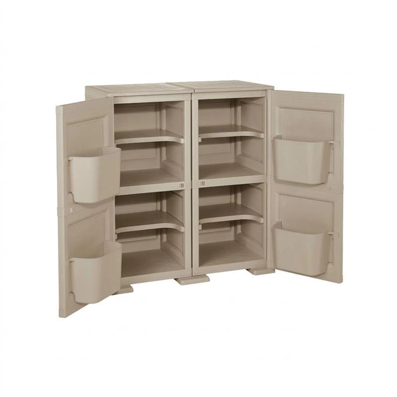 MOBILE MULTIUSO 2 ANTE TALPA 79X43X85,5 CM CON 2 MODULI E 4 TASCHE LATERALI – ARMADIO ORGANIZZATORE CON RIPIANI E ANTE LISCE PER CASA